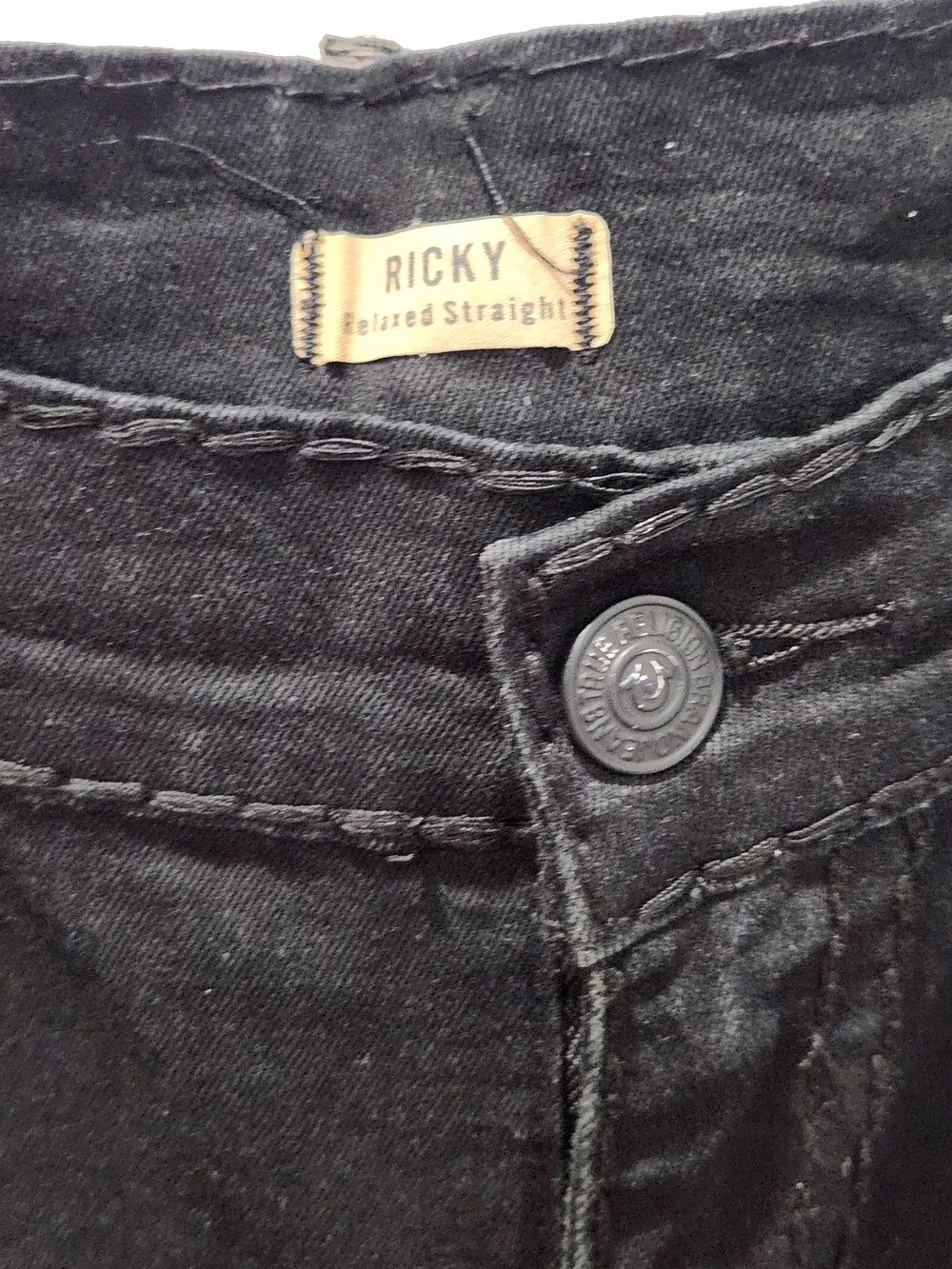 True Religion Ricky Straight Leg Flap Pocket Jeans - Black - Size 38 - NWOT